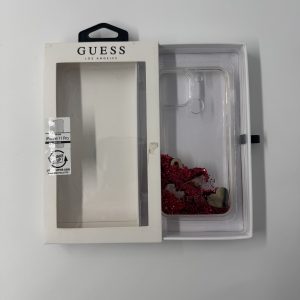 coque GUESS iPhone 11 Pro - Liquid Glitter Rouge avec Coeurs - Protection Slim et Elégante