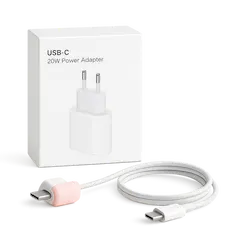 Prise Apple 20W + Cable type c type c lightning ou usb c tressé + protection de câble
