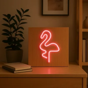 Enceinte lumineuse sans fil ColorLight Néon au design décoratif flamant rose, idéale pour la maison ou le bureau.