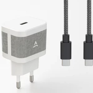 Chargeur secteur Adeqwat 30W avec câble USB-C vers USB-C, compatible iPhone, Samsung, iPad et MacBook.