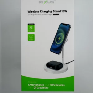 Station de charge sans fil RIXUS 15W, support magnétique 2-en-1 pour smartphone et écouteurs