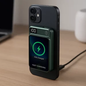 Power bank magnétique sans fil avec écran digital et charge rapide 22.5 W.