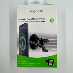Support magnétique RIXUS RXWC100 avec charge sans fil 15W pour smartphone iPhone et Android.
