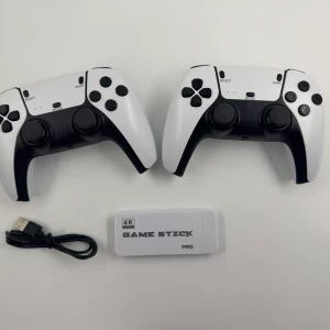 Ensemble complet Game Stick Pro 4K avec deux manettes sans fil, dongle HDMI et câble USB